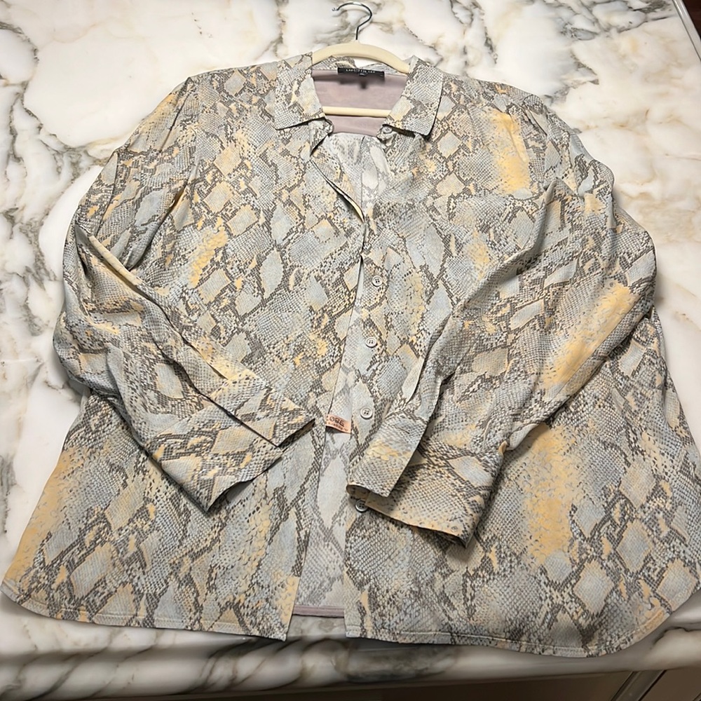 Lafayette 148 button down silk multi print python shirt
